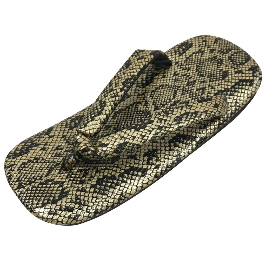 Edoten Geta Made In Premium Cowhide Leather Gold Snake Size L Sandals, Japan, Sole, Pattern,