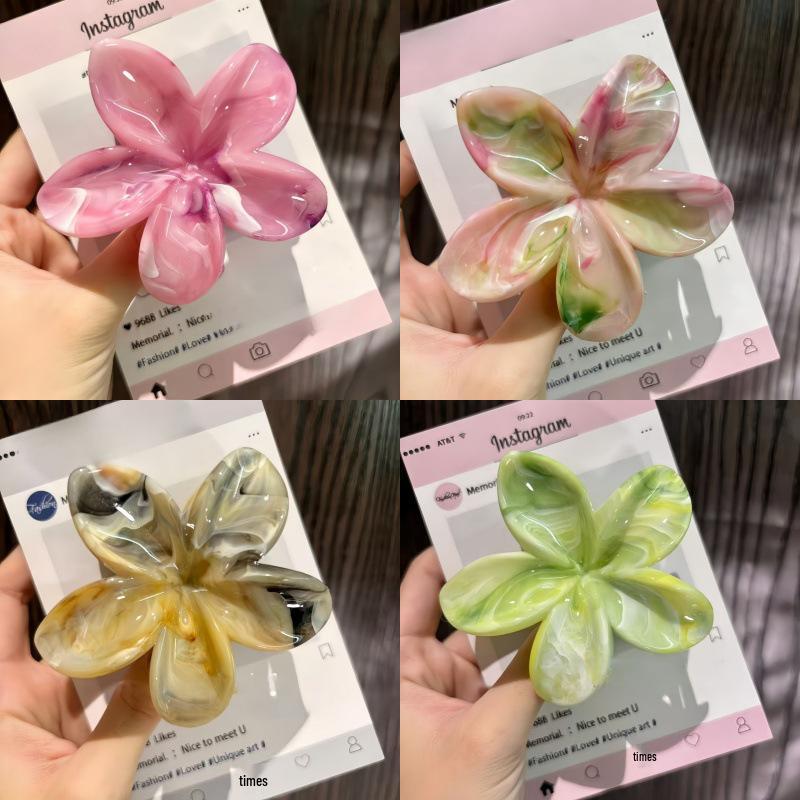 Elegant Marble Plumeria Hair Clip with Cross-Border Design