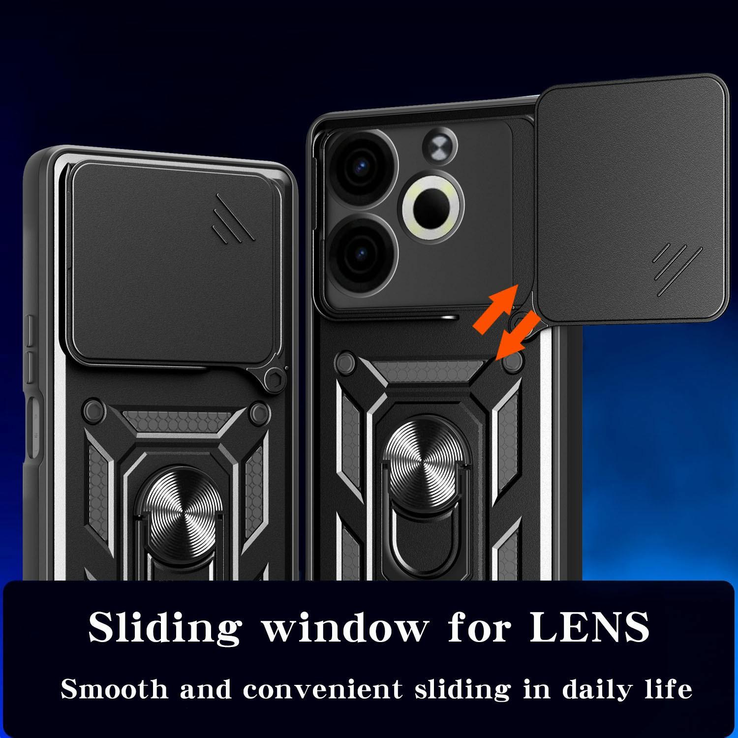 

For TECNO Pova 6 Neo Case with Slide Camera Lid PC+TPU Kickstand Phone Cover Gold