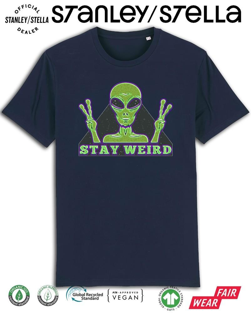 

Mens ALIEN Stay Weird T-Shirt Funny UFO Space Invasion Cotton Aliens Top S