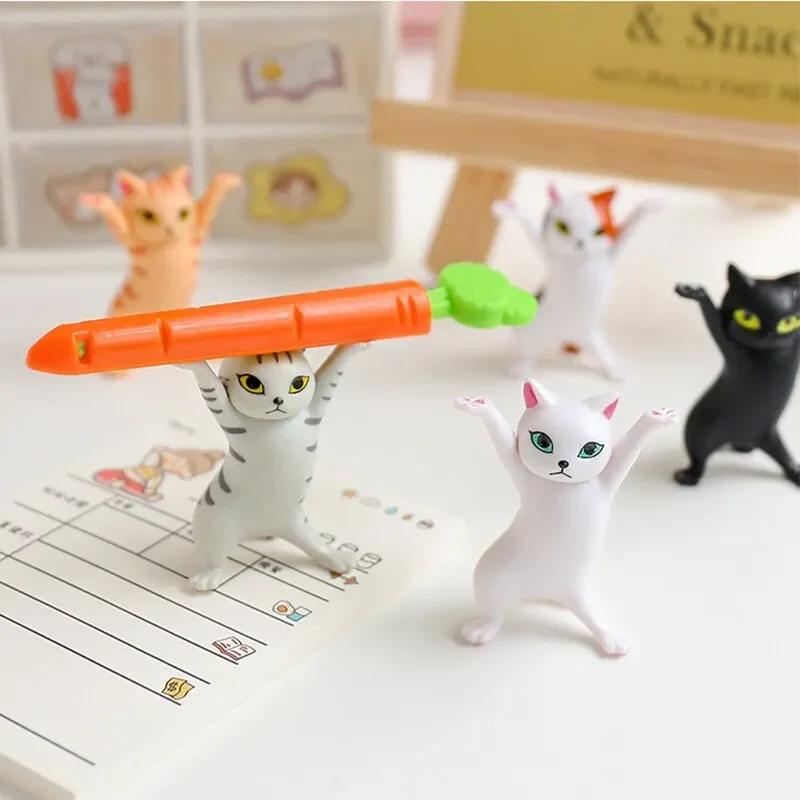Kawaii Cats Pen Holder Funny Cat Doll Ornaments Plastic Crafts Earphone Support For Room Office Desk Home Decoration Accessories