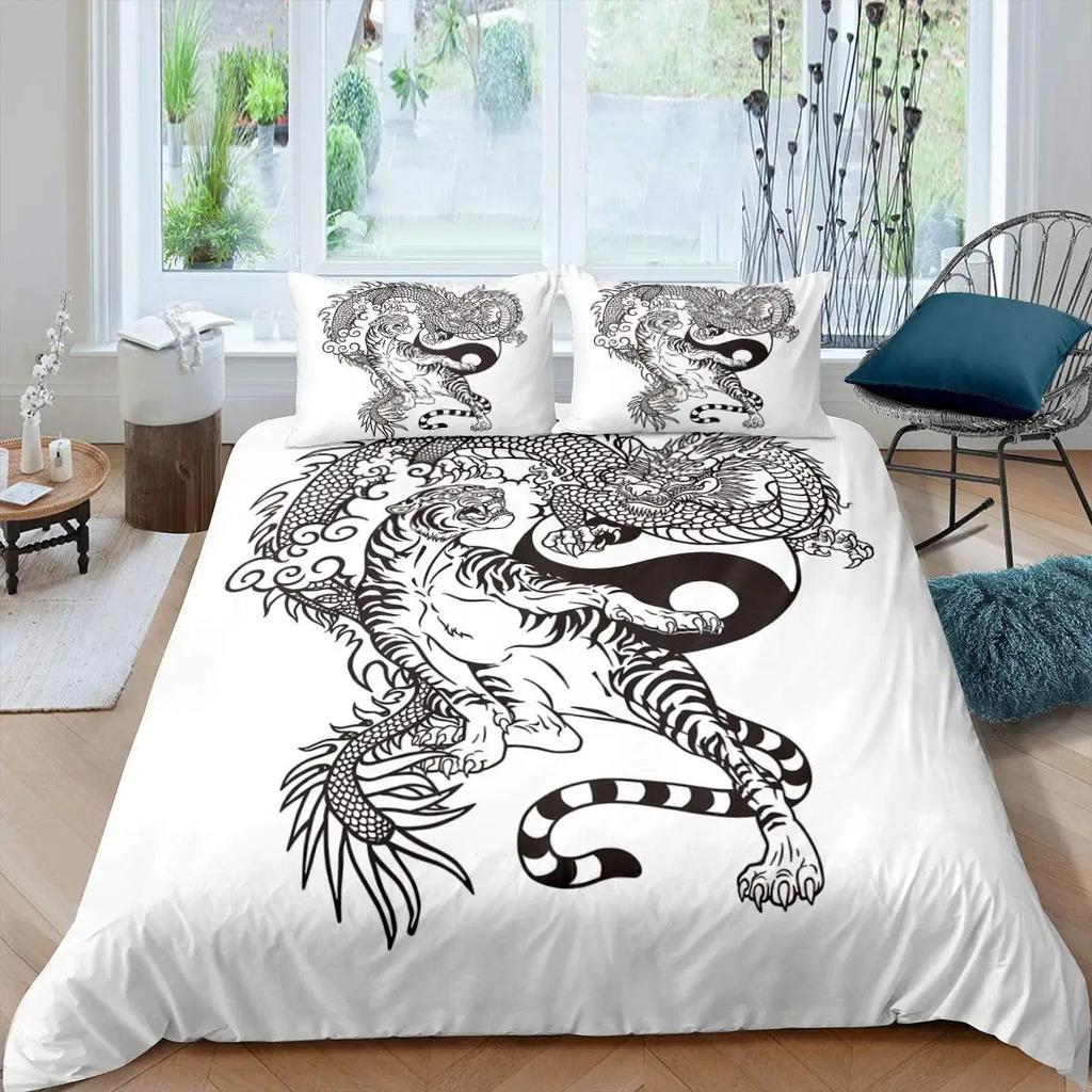 Boys Dragon Comforter Cover Queen Queen Full Size Colorful Dragon With Wing Bedding Set Trippy Magical Animal Duvet Cover Set