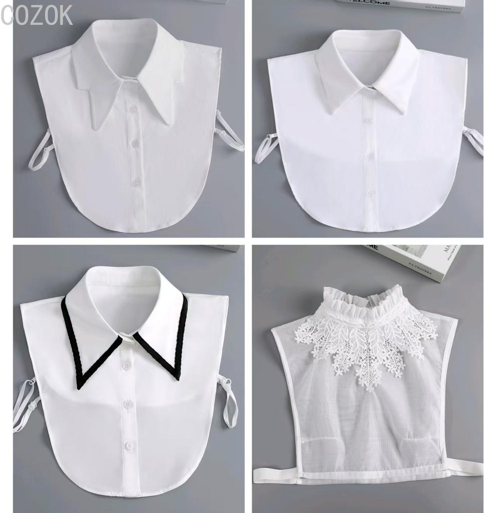 Women's Solid Colour Black White Vertical Small Flip Collar Versatile Shirt Jumper Jumper Fashion Lace False Collar Four Seasons
