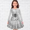 Girl Casual Little Bee Print Round Neck Long Sleeve Dress Kid Princess Dress