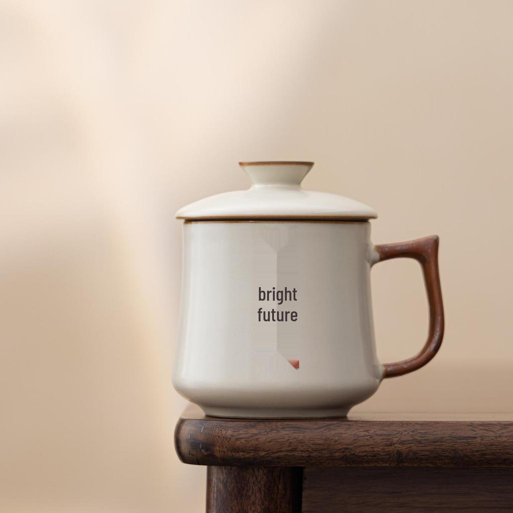 Beige Ru Kiln Teacup: Elegant Water Separation Ceramic Cup - Perfect Gift for Elders and Friends