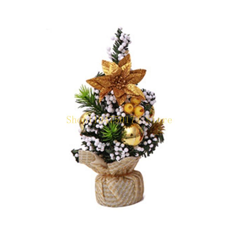 9'' Mini Christmas Tree with Flower Bells Ornaments Xmas Tree Desktop Decoration top sale