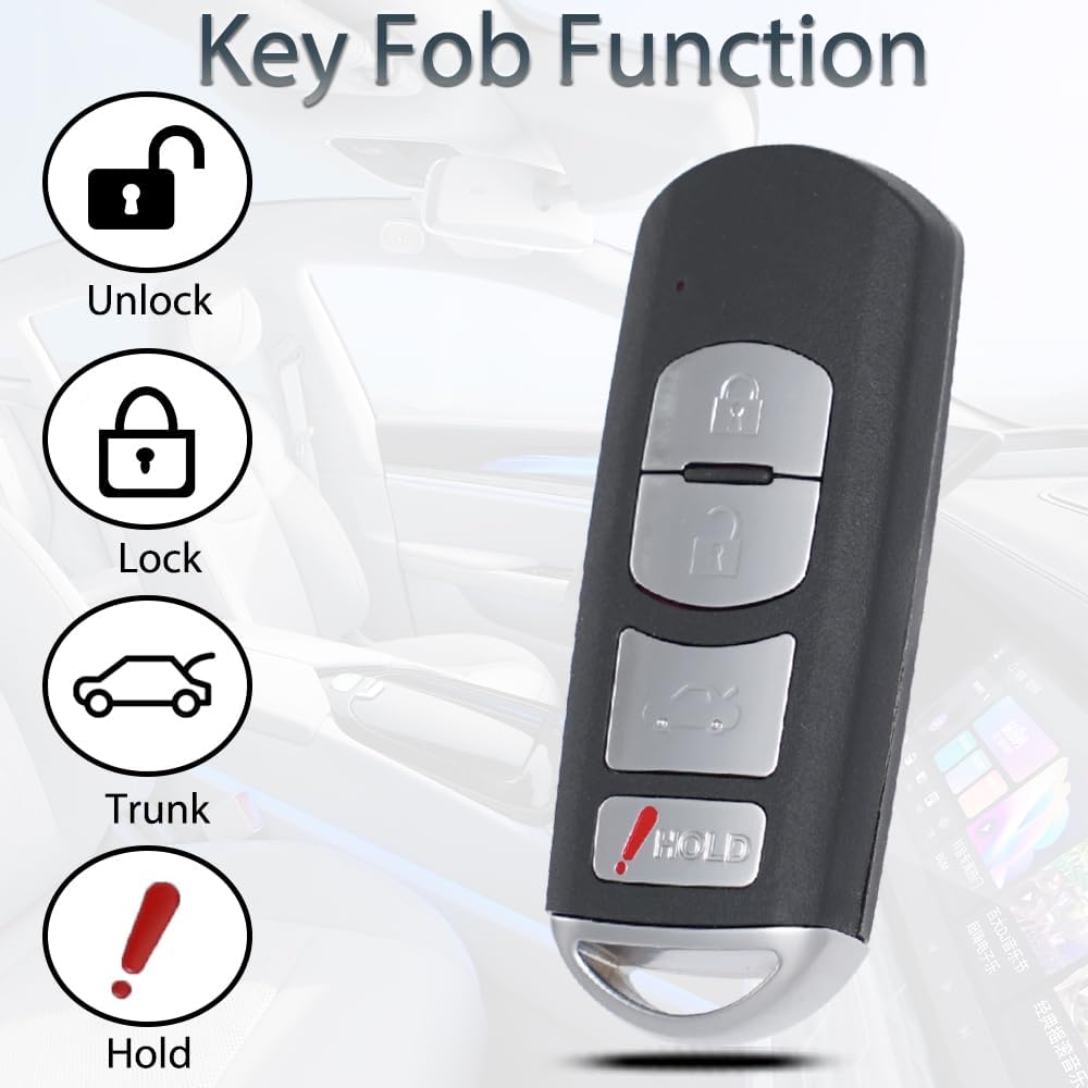 Key Fob Shell Case Replacement Fits For Mazda 3 6 Miata MX-5 CX-5 CX-9 2014 2015 2016 2017 2018  Keyless Entry Remote Control 4 Button Pad Key Fob