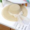 Women's Summer French Style Lace Bowknot Straw Hat Wide Brim Sun Protection Hat Beach Vacation Sun Hat Fashionable Headwear for Seaside Trips