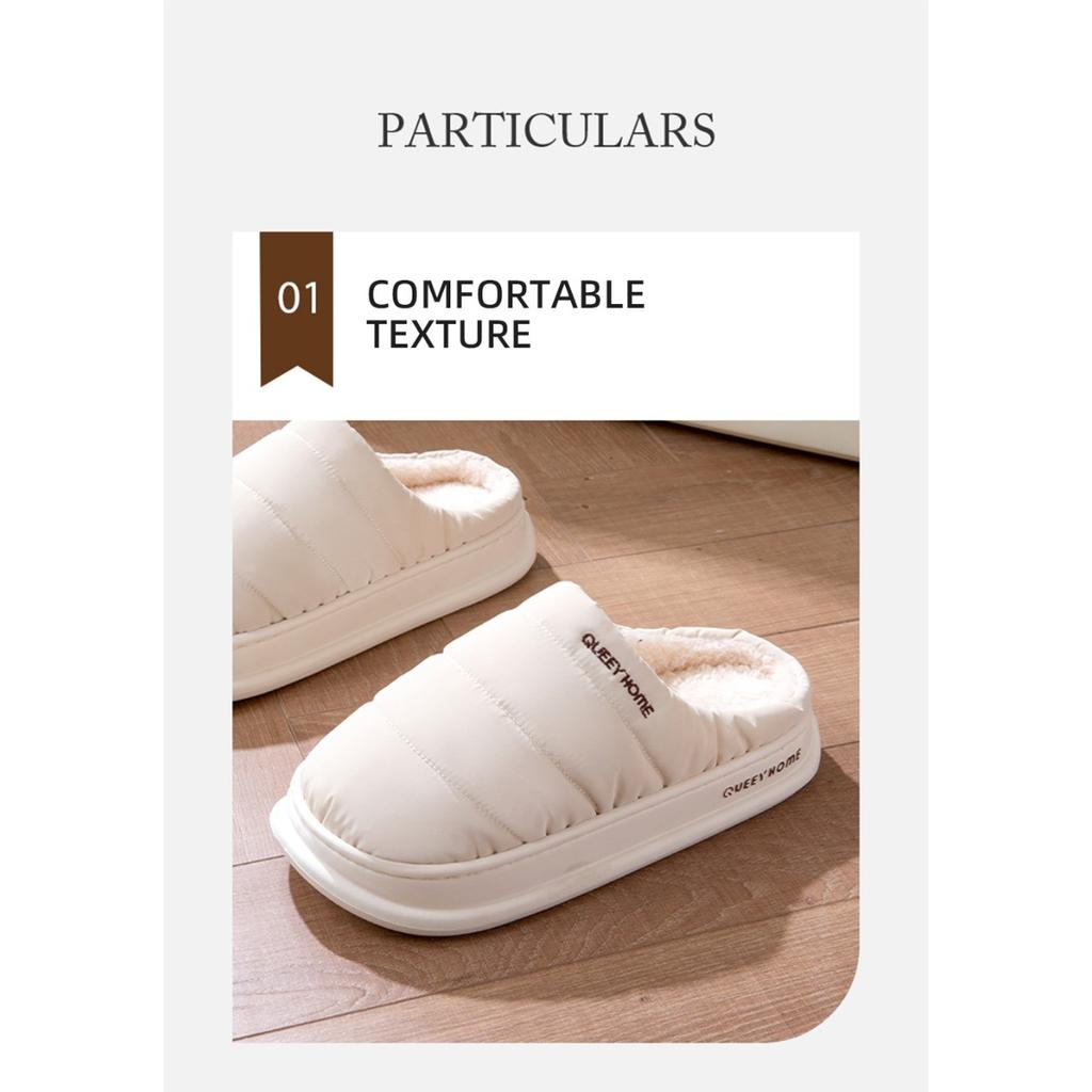 Waterproof Cotton Slippers for Men, Winter Warmth, Indoor Home, Thick Bottom, Plush Warmth, Anti Slip Cotton Slippers for Women