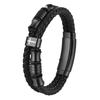 Mens Adjustable Stainless Steel Cross Pendant Braided Leather Bracelet Fashion Casual Wear