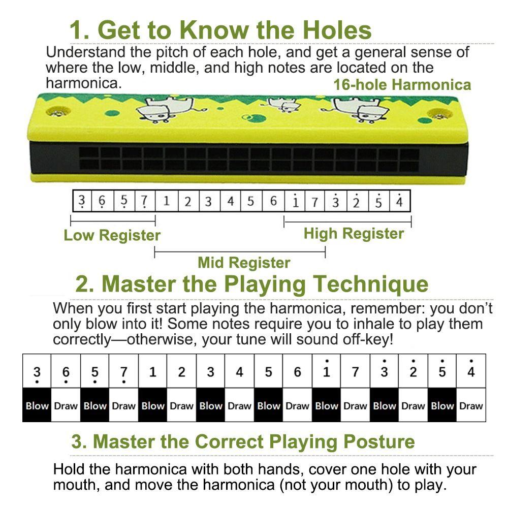 New 16 Holes Wooden Harmonica Melodic Colorful Painted Melodica Cute Cartoon Children Musical Instrument Beginners