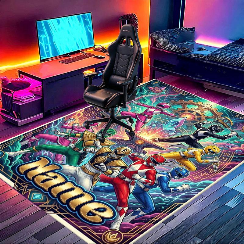 Custom Name Personalized Power Rangers Print Carpet, Versatile Home Decor Rug, for Playroom, Apartment, Balcony, Entryway, Hallway Gift