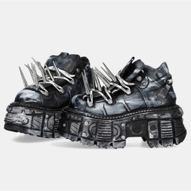 Skórzane buty ciężki metal ciemny rock buty lokomotywy stare ćwieki podwyższające buty za kostkę buty na platformie
