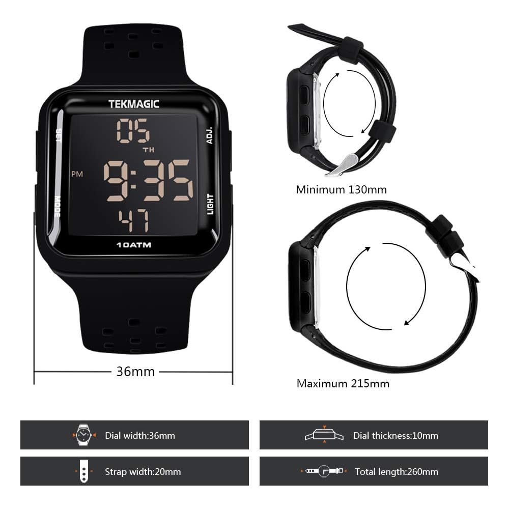 Digital Sports Diving Watch with Silicone Band 10 ATM Water Resistant Alarm Stopwatch Chronograph Calendar Dual Time Zone