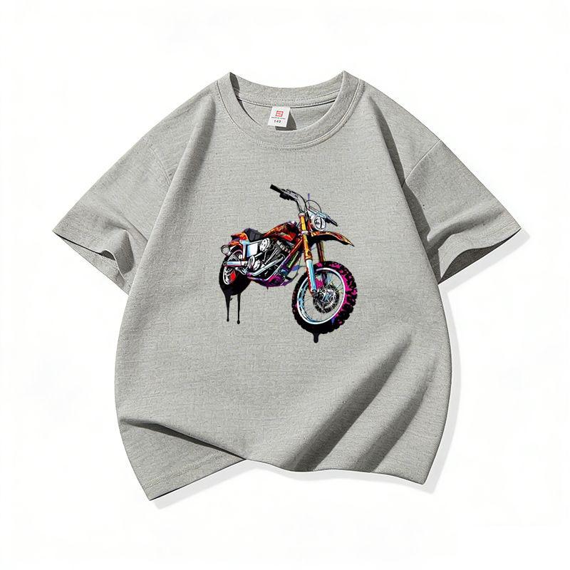 Graffiti Dirt Motorcycle Graphic Tee Kids 100 Cotton Crew Neck T Shirt Short Sleeve Breathable Tops For Boys Girls Children