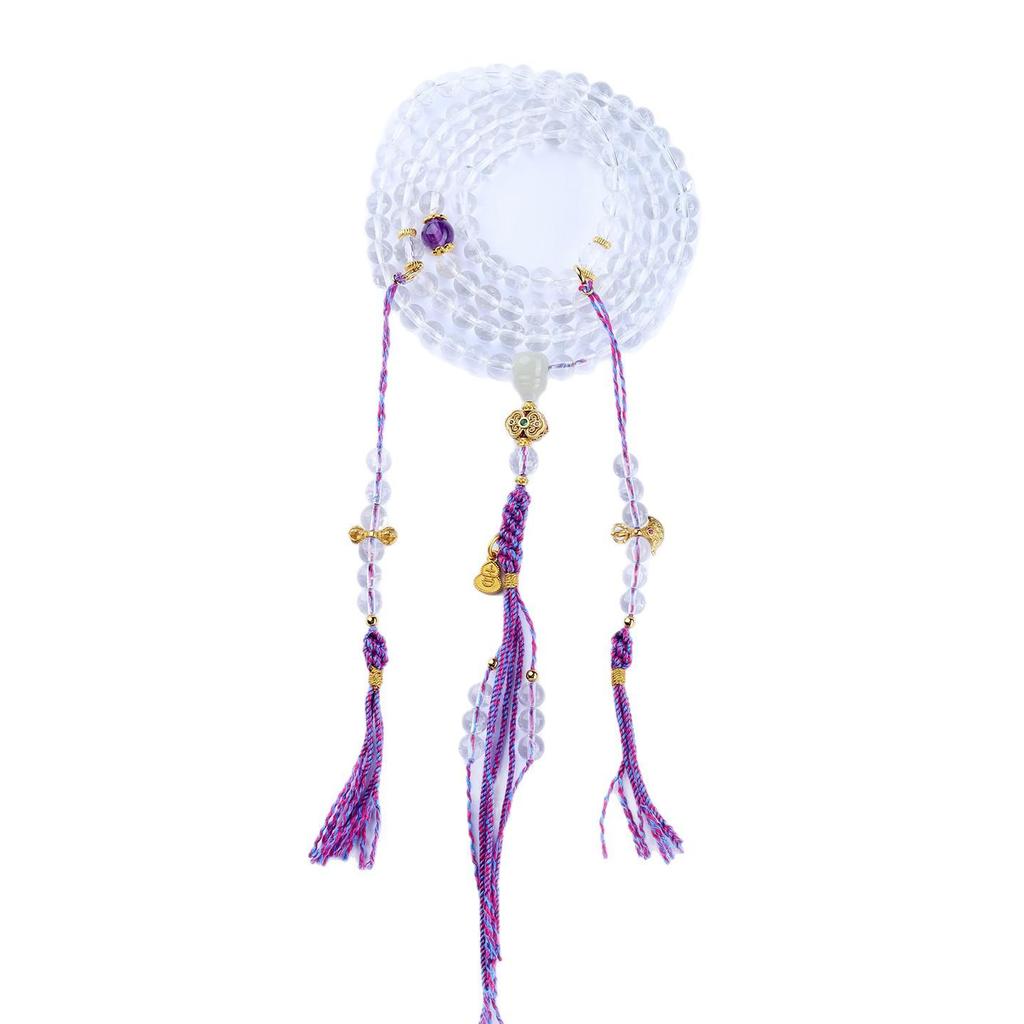 Natural White Crystal Multi-Strand 108 Bead Buddhist Prayer Bracelet Fashion Hand String.