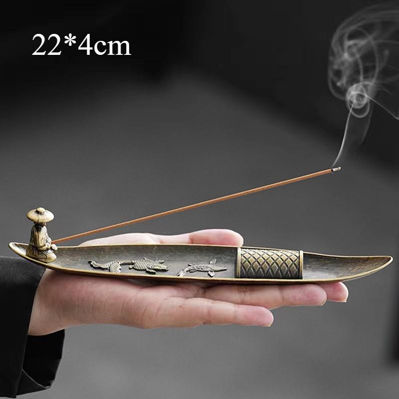 Zen Old Man Fishing Boat Incense Holder - Japanese Style Metal Incense Burner & Ash Catcher, Meditation Decor, Unique Ornaments