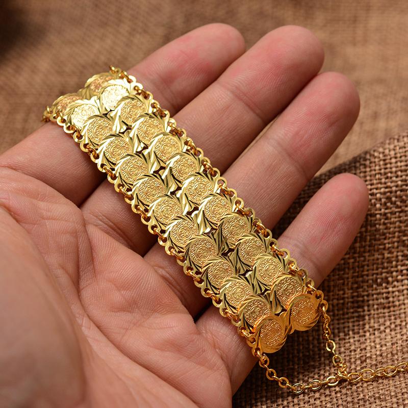 Gold Color Coins Bangles&Bracelets for Women Men Money Coin Bracelet Islamic Muslim Arab Middle Eastern Bridal Jewelry African Gifts