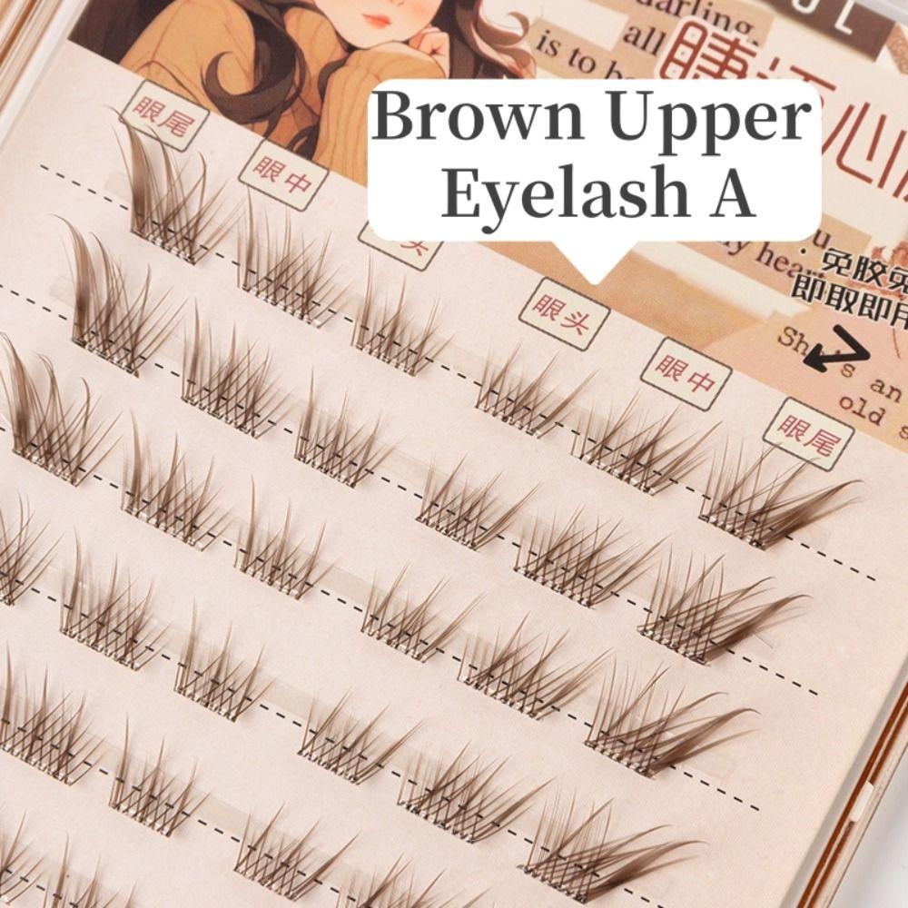 Curled Cluster False Lashes Brown Glue Free Fake Eyelashes Individual Fake Eyelashes  Party