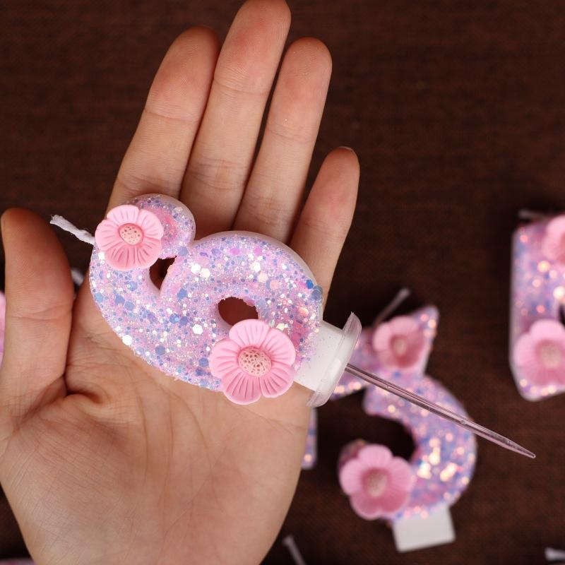 Flower Numbers Birthday Candles Party Cake Decoration One Year Old DIY Handmade Candles 0-9