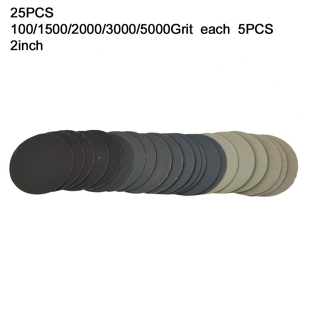 Disc Sandpaper Durability Extend Life For 5 Inch Polishing Pad No Creases 1000/1500/2000/3000/5000 Grit 25 Pcs