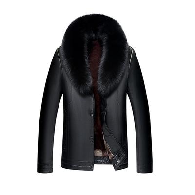 Men's Fur Short Style Slim-fitting Sheepskin Genuine Fur All-in-one Raccoon Fur Collar Men's Trendy Men's Leather Jacket