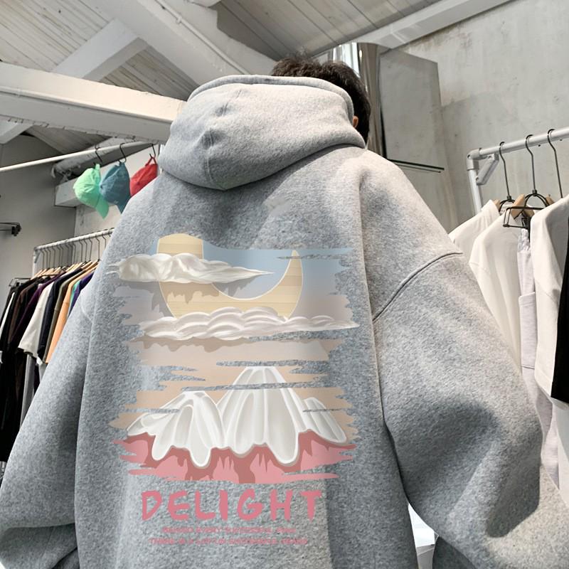 

Мужская абрикосовая толстовка с капюшоном в стиле ретро — модная весна/осень, свободный крой, с принтом M