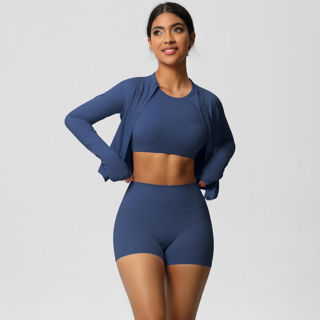 Tight Naked Feeling Brushed Yoga Suit, Quick Drying Breathable Sports Set, Outdoor Leisure Running Fitness Three Piece Set For Women