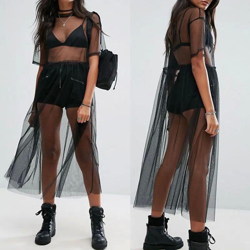 O-Neck Short Sleeved See Through Dress