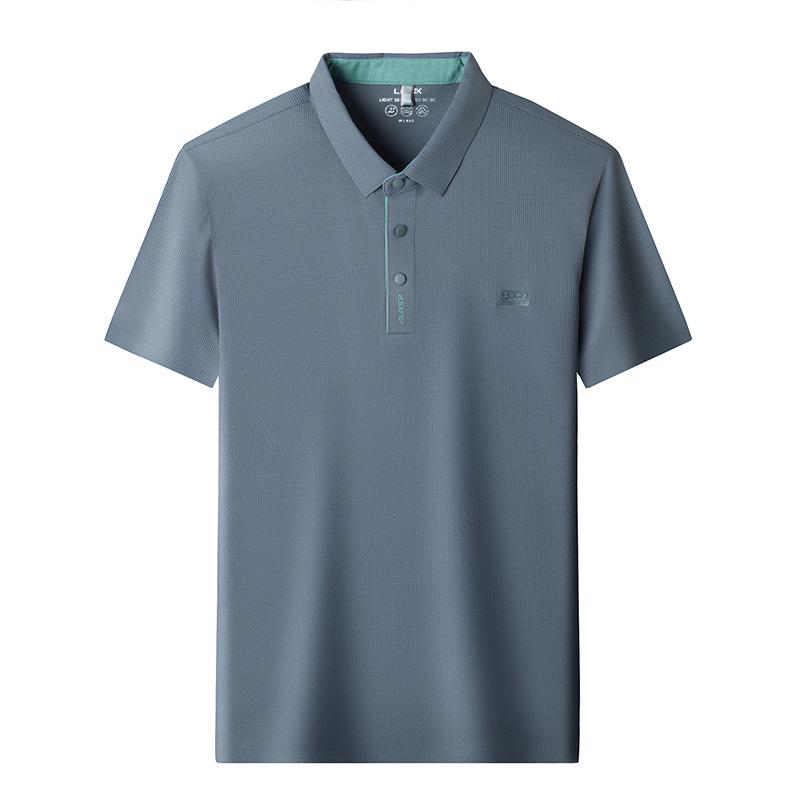Men's 2026 Summer Ice Silk Elastic Polo Shirt: Seamless Short Sleeve Business Casual Lapel T-shirt