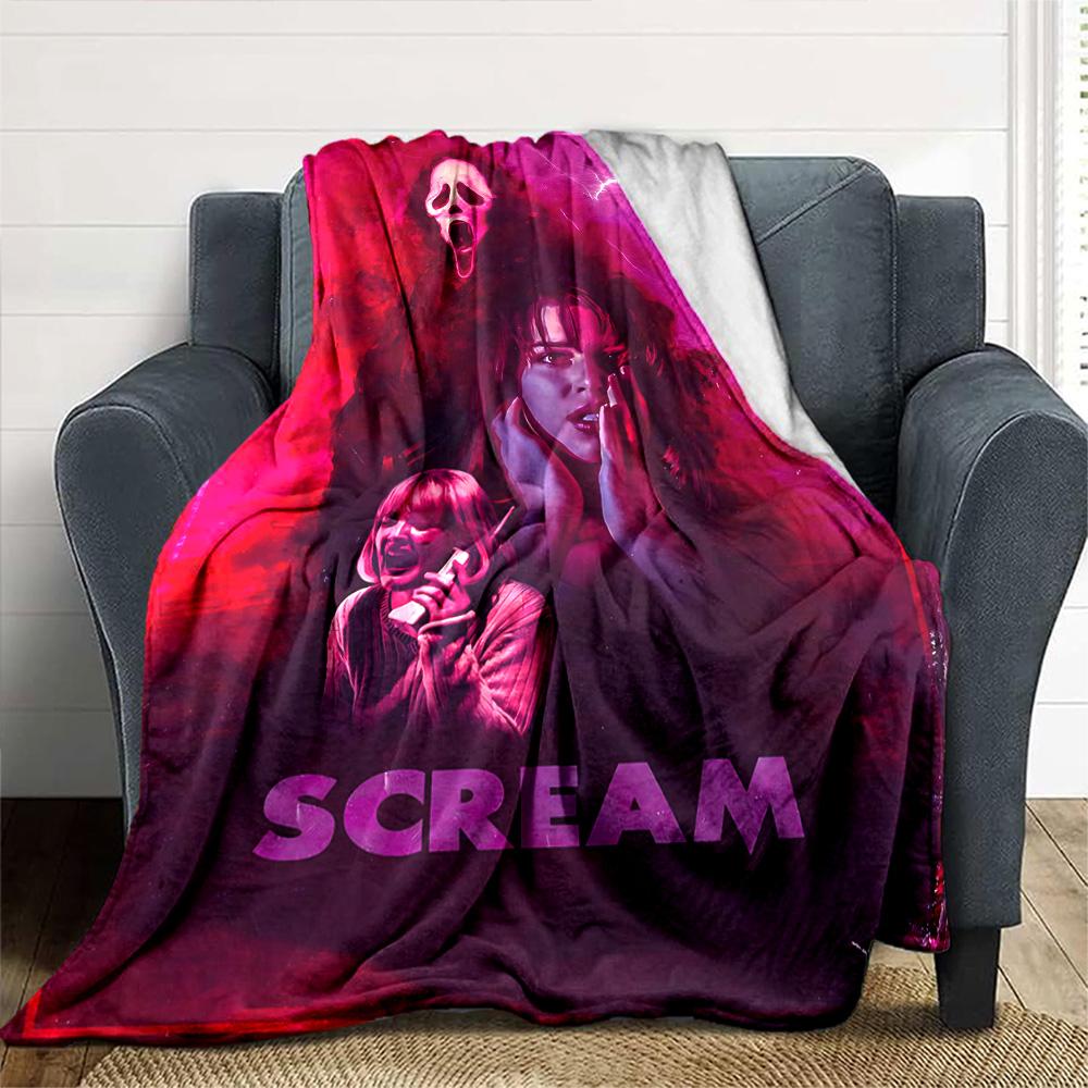 Scream Horror Movie Poster Flannel Blanket Super Soft Warm Cozy Blanket For Sofa Bed Office Travel Allseason Home Decor Gift