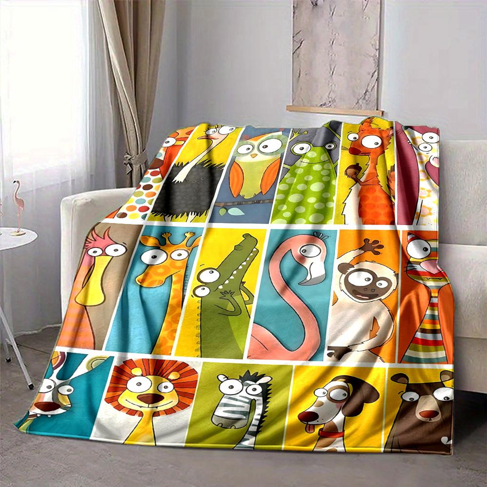 1pc Zoo Animals Print Blanket   Lightweight Flannel Throw Blanket For Sofa, Bed, Living Room, Office, Outdoor Travel, Camping