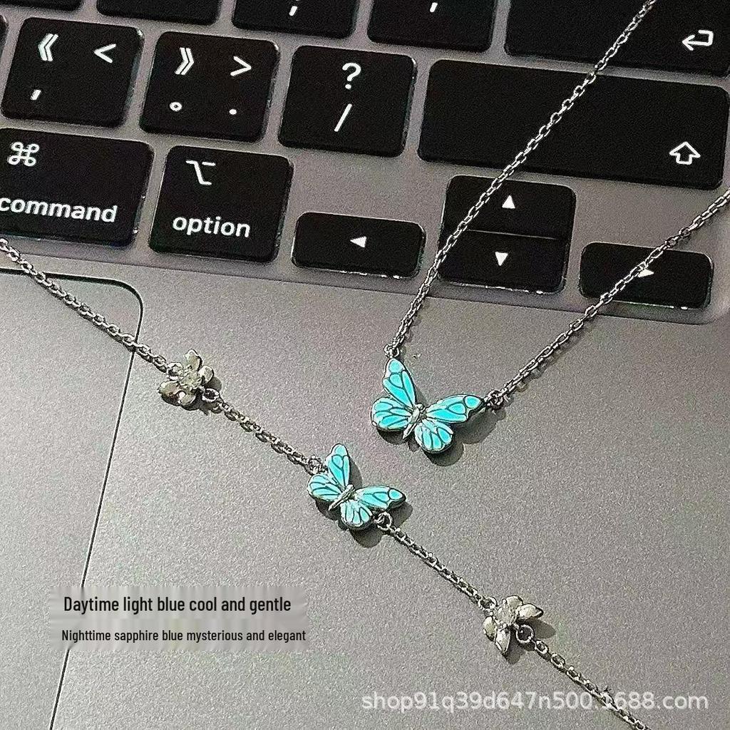Luminous Butterfly Bracelet & Necklace Set - Exquisite Qixi Festival Gift Jewelry for Couples