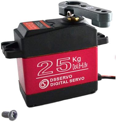 DS3225 25KG Servo motor s vysokým točivým momentem | Celokovové převody pro odolnost | Ideální pro robotiku a RC auta | Červeno-černý | Plastové pouzdro