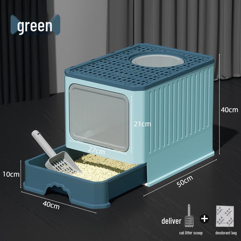 Fully Enclosed Oversized Drawer-Type Folding Cat Litter Box with Top-Entry