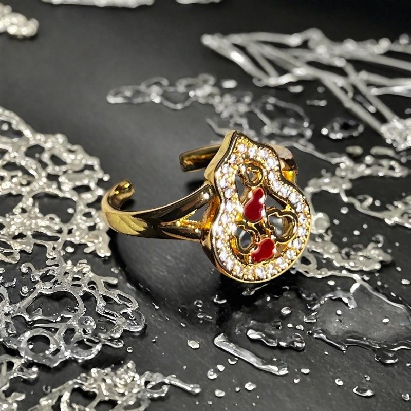 Französischer Retro Eleganter Roter Öltropfen Kürbis Offener Ring Nische Leichter Luxus High-End Zirkonring