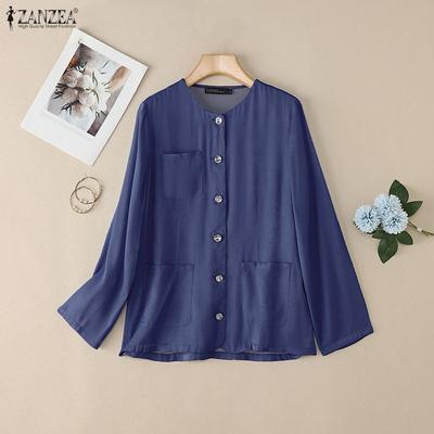 Blusa Casual da Donna Girocollo Tinta Unita Manica Lunga Larga