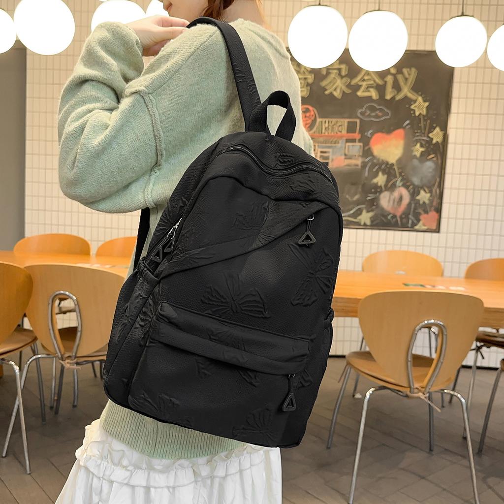Schoolbag New Ins Wind Large Capacity Simple Solid Color Schoolbag Embossed Fashion Backpack Women's Splicing Design Backpack