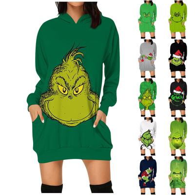 Damenmode Weihnachtsdruck Taschen Langarm Hoodies Pullover Sweatshirts