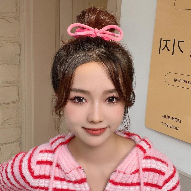 New Trendy Pink Bow Tie Hair Rings Sweet Large Elastic Rubber Bands High Horsetsil Hair Bands For Women Girls Hair Accessories Gifts