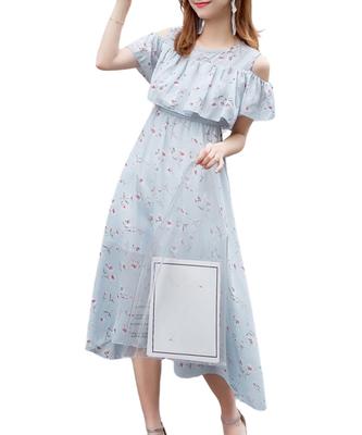 Floral Resort Plus Short Midi Relaxed Summer Travel Dress, Dress, Women's, Summer, Cute, Off-the-Shoulder Dress, Elegant, Long, Casual,