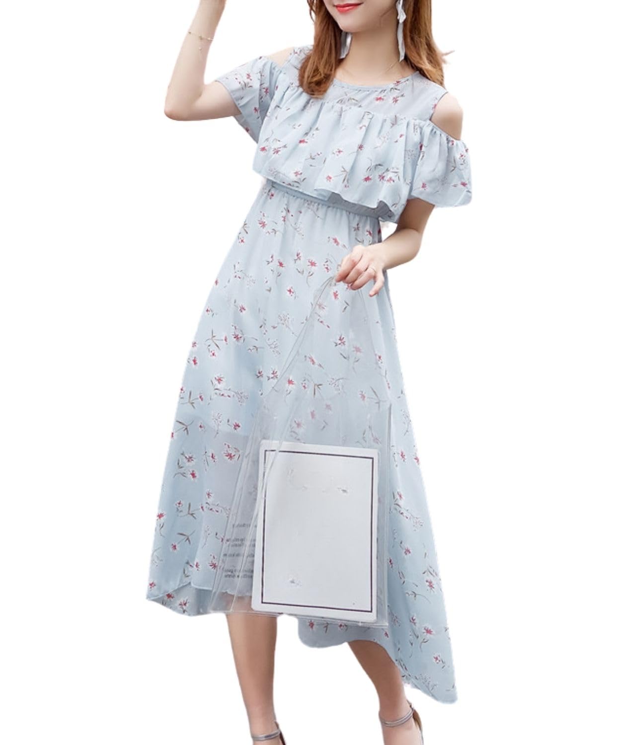 

Цветочное Курортное Плюс Короткое Миди Свободное Летнее Путешествие [Четыре листа] Платье, Платье, Женское, Летнее, Милое, Платье с открытыми плечами, Элегантное, Длинное, Повседневное, синий