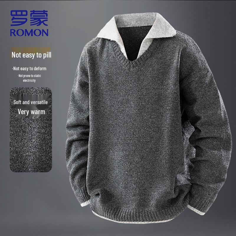 ROMON Men s Faux Layered V-Neck Knit Sweater 3XL
