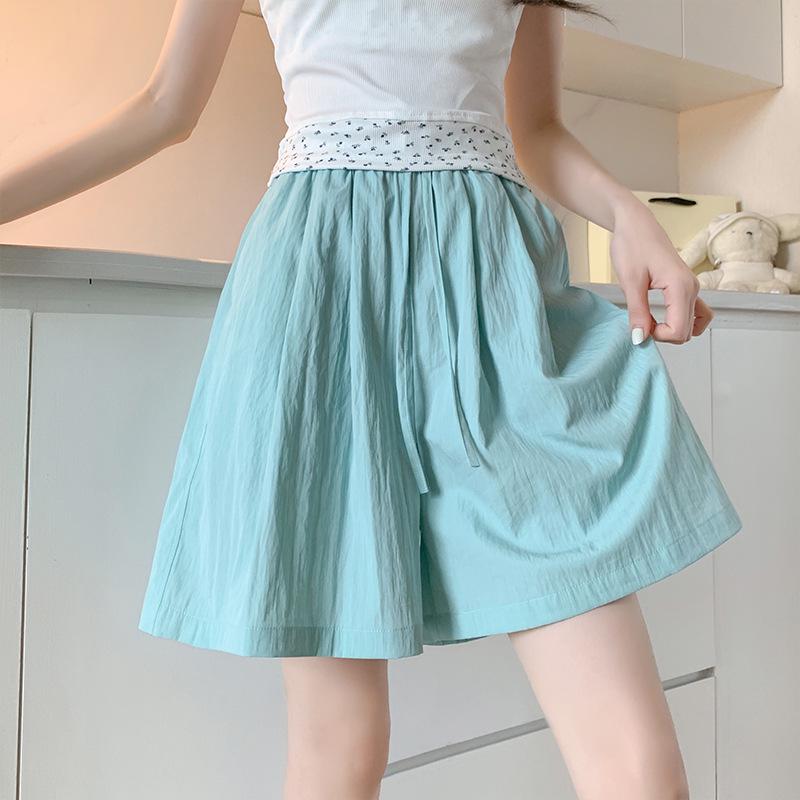 Women's High Waist Ice Silk Wide-Leg Shorts - Summer Casual, Slimming, Loose Fit, Mid-Length