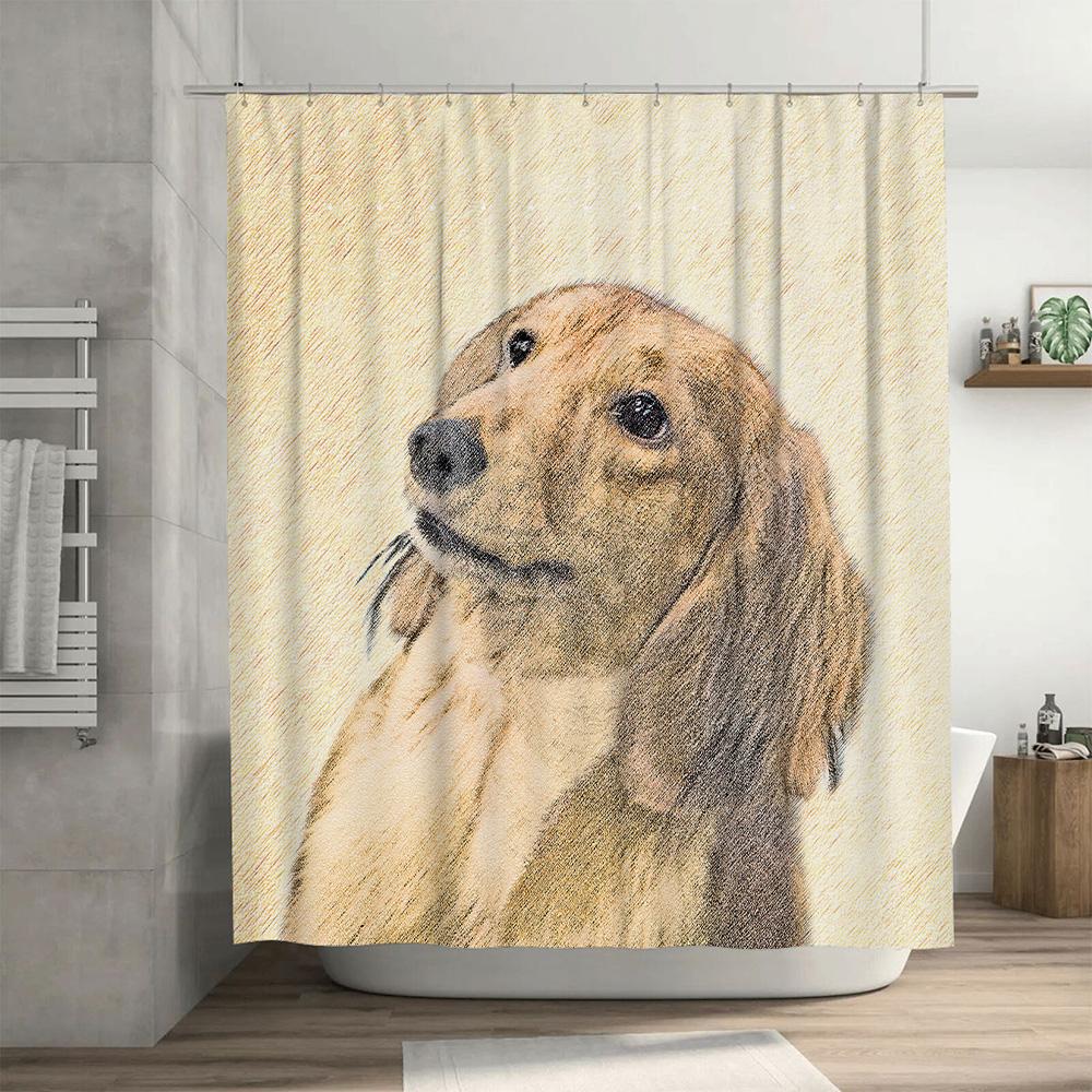 Home Decor Shower Curtain Watercolor Dog Print Bathroom Accessories For Kids Room Yellow Labrador Design Pattern Waterproof Fabr