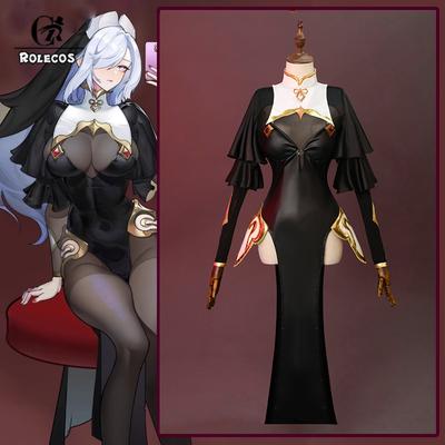 Originální Genshin Impact Shenhe Jeptiška Cosplay Kostým Dámská Uniforma Halloween Jeptiška Šaty Černé Oblečení Maškarní Oblečení