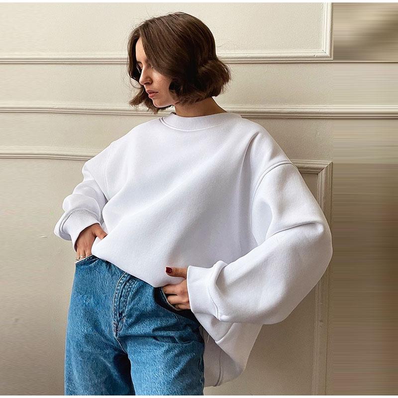 Women Cozy Pullover Autumn Winter Oversized Crew Neck Sweatshirts Fleece Thickened Warm Pullover Sweaters Comfy Fashion Outfits Clothes