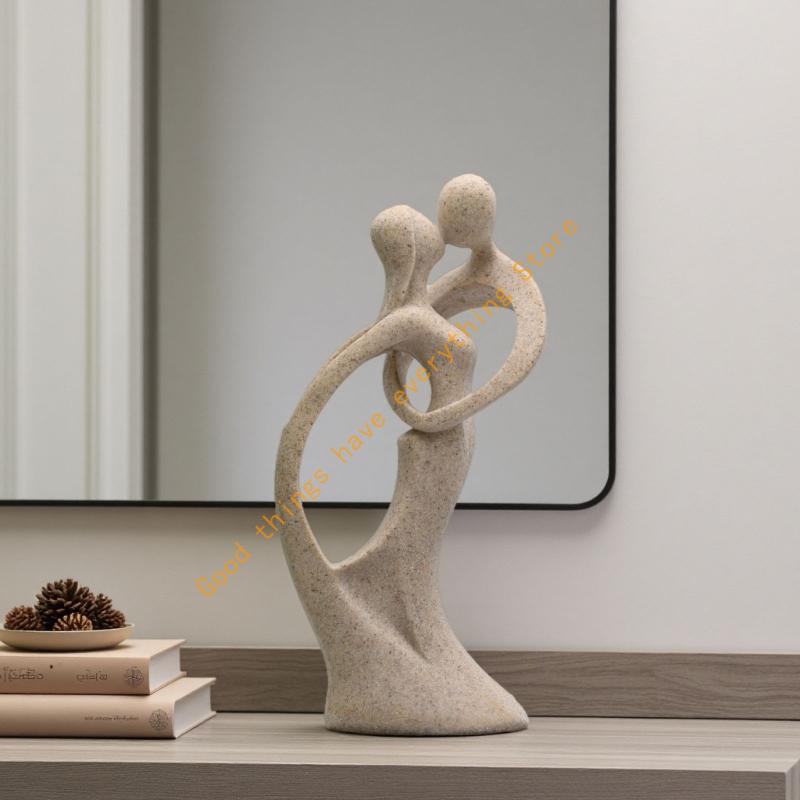Couple Sculptures Sandstone Kiss Lovers Couple Statue Abstract Figurines Romantics Passionate Love Ornament Home Decors 55KF