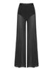 S-XXL Women Lyrical Dance Crop Top V Neck Sleeveless Back Crossing Fringe with Mesh Wide Leg Pants Built-in Briefs for Modern Dance Performance