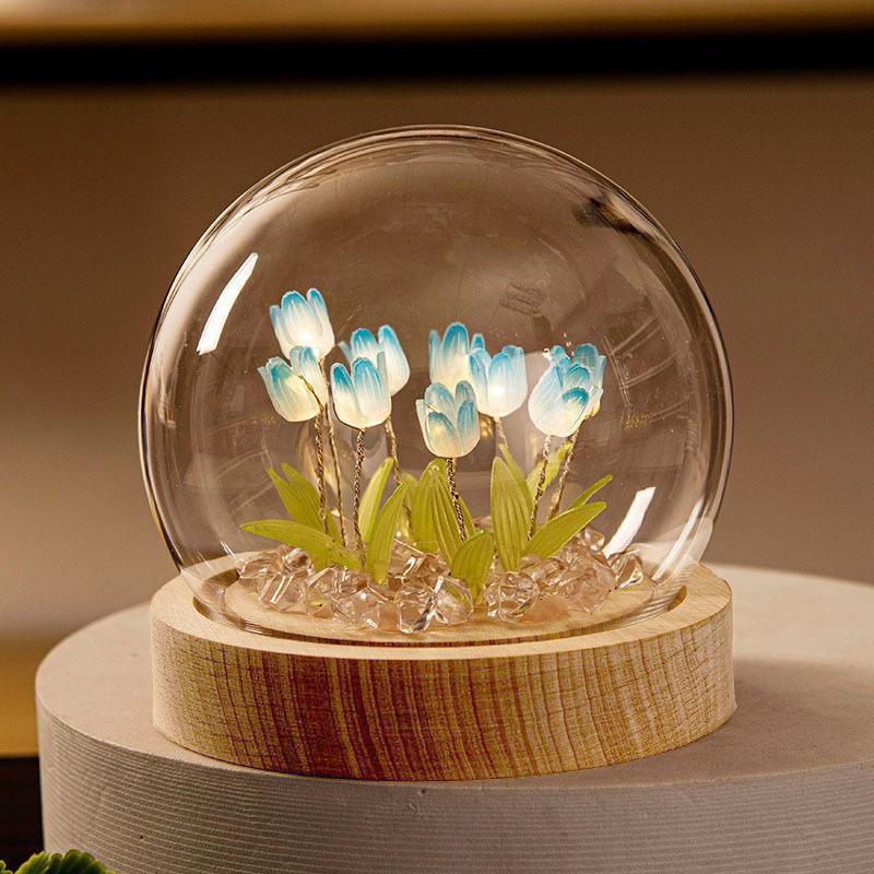 Tulpen Nachtlicht Handgemacht DIY Zimmer Schreibtischlampe-Blau